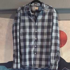 J Crew Washed Blue Buffalo Check Men's Dress Shirt